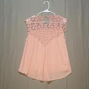 Peach Lace Sleeveless Blouse - Size S